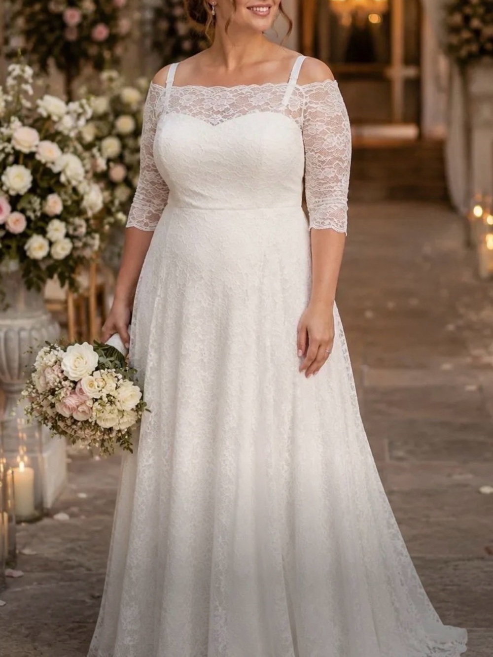 torrid White Lace Off-Shoulder Wedding Dress